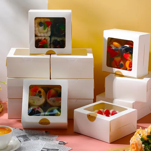 Vista 7 de Geyee 80 cajas blancas para panadería con ventana de 6 x 6 x 3 pulgadas