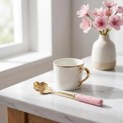 Vista 7 de DOITOOL 4 cucharas de café de acero inoxidable con forma de flor, cucharas de té y azúcar, cucharas de café expreso para postres, pasteles, mezclar