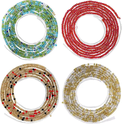Vista 30 de 4 cuentas de cintura africana hechas a mano de 50 pulgadas para mujer, no elásticas (corbata)