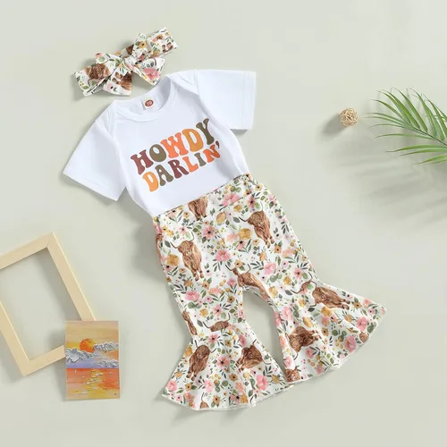 Vista 80 de Sejardin Ropa de verano para bebé y niña, recién nacida, manga corta, con letras, mameluco elástico con diadema