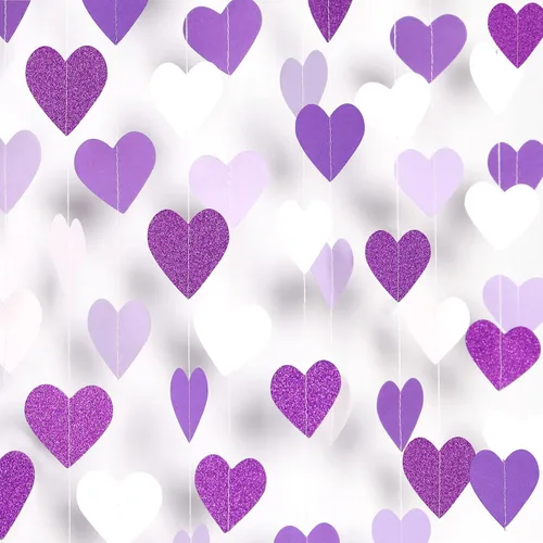 Vista 14 de Guirnalda de corazones para decoración de fiesta en negro, blanco y plata - 52 pies para cumpleaños de 21 años, víspera de Año Nuevo, fondo Blace