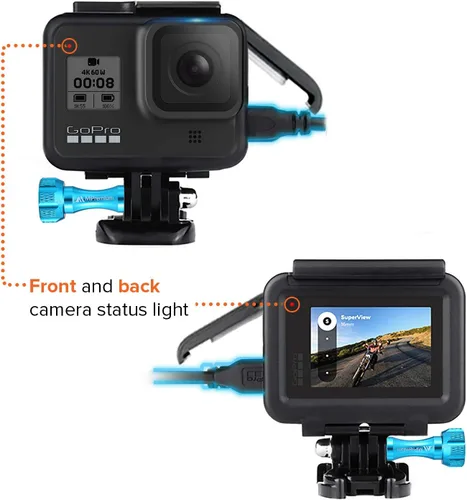 Vista 5 de Carcasa con marco para GoPro Hero 8, color negro. Kit de accesorios de montaje de jaula protectora con tornillo de aluminio y hebilla extraíble