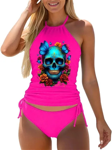 Vista 63 de Omichic Conjuntos de tankini modestos para mujer, trajes de baño atléticos de 2 piezas, camiseta sin mangas fluida con parte inferior de bikini