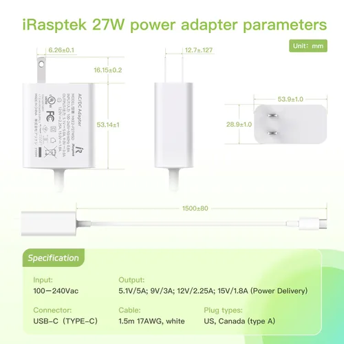 Vista 3 de iRasptek Kit de accesorios para Raspberry Pi 5— Caja de metal con enfriador activo y fuente de alimentación USB C de 27 W para Raspberry Pi 5