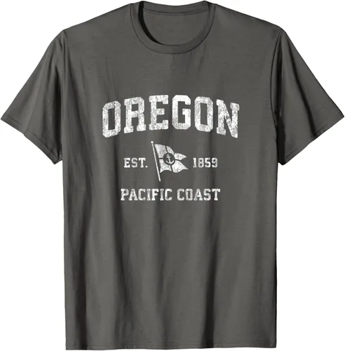 Vista 95 de Oregon Vintage barco ancla bandera diseño de West Coast Retro Tee, hombre S, Arándano