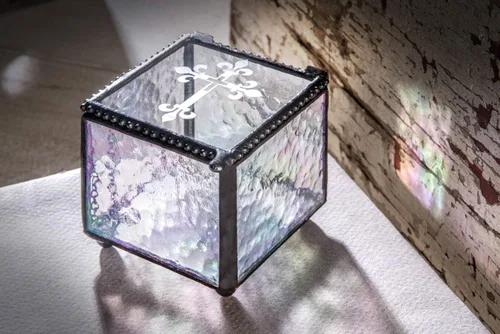 Vista 5 de Caja de cristal de la cruz para regalo de la primera comunión católica caja de rosario religioso joyería de recuerdo de la joyería de Christian RCIA