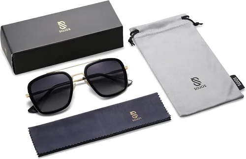 Vista 6 de SOJOS Retro Square Polarized Sunglasses for Men Women Goggle Classic Alloy Frame HERO SJ1126