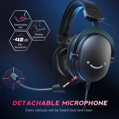 Vista 3 de FIFINE Auriculares USB para jugadores y PC de computadora, auriculares para juegos de transmisión con sonido envolvente 7.1, micrófono desmontable