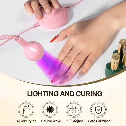 Vista 9 de AORAEM Lámpara UV de cuello de cisne para uñas de gel, luz LED de curación flash con lupa 6X + lámpara de uñas UV de curación flash con interruptor