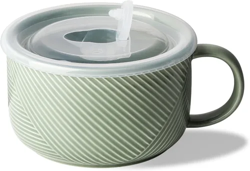 Vista 16 de Tazón de sopa de gran tamaño con asa: taza de sopa de cerámica de 38 onzas con tapa, apto para microondas, contenedor de almacenamiento de alimentos
