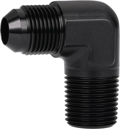 Vista 55 de 3AN macho Flare a 1/4 NPT tubo macho 90 grados codo adaptador unión aluminio negro