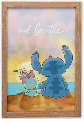 Vista 10 de Disney Lilo and Stitch Always Look On the Bright Side - Arte de pared de madera enmarcado Bonito arte de pared de puntada para decoración del hogar