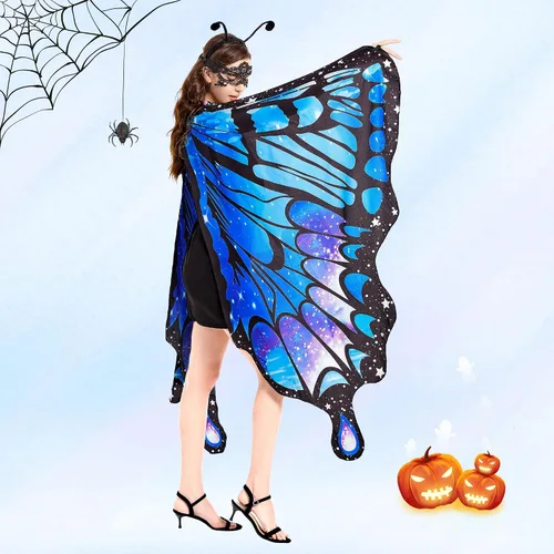 Vista 3 de Tibeha ButterflyWingsforWomen Kids - Double-SidedPrintingCostumeHalloweenGirls CapewithMaskandAntennaHeadband