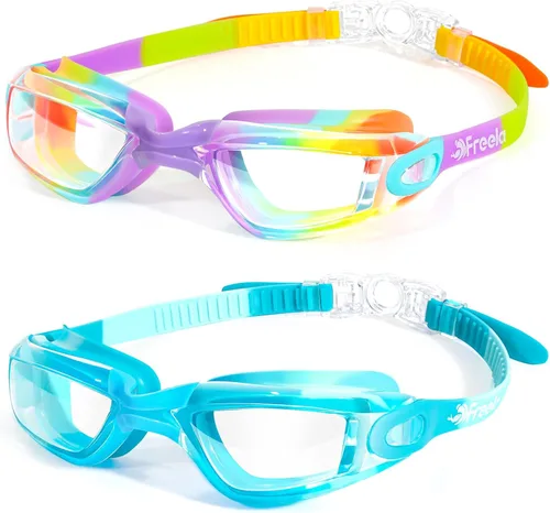 Vista 11 de Freela Gafas de natación para niños, paquete de 2 gafas de natación para niños de 3 a 14 años, gafas de natación para niños y niñas, antivaho