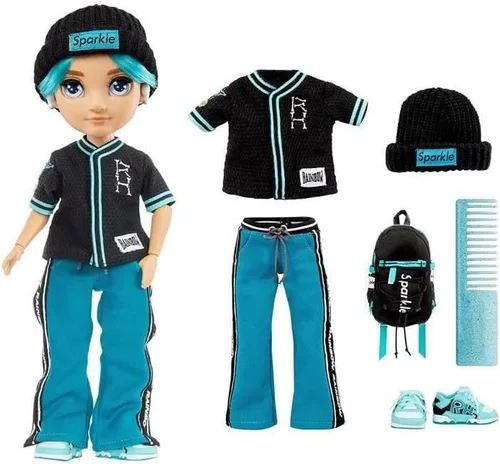 Vista 2 de Rainbow High Jr High Series 2 River Kendall - Muñeca de moda verde azulado de 9 pulgadas con accesorios de diseño y mochila de apertura/cierre. Gran