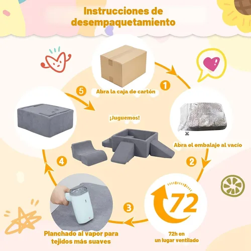 Vista 6 de Bloques de escalada de espuma de 6 piezas con pozo de bolas cuadrado grande, gris Modular Climb & Crawl Play Set for Toddlers,Soft Play Equipment