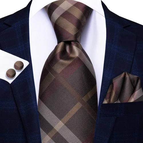 Vista 333 de Hi-Tie Corbata clásica de cachemira para hombre con pañuelo y gemelos a cuadros