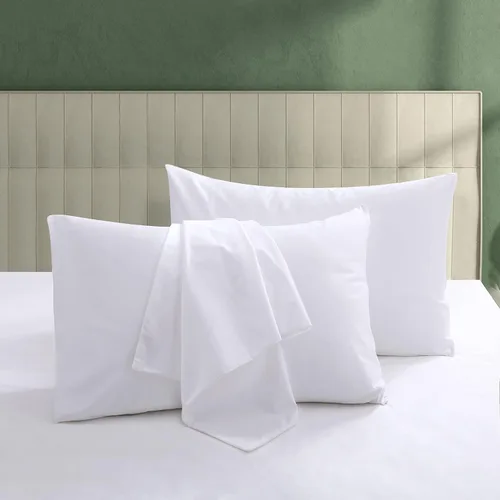 Vista 13 de Juego de 2 protectores de almohada 100% algodón egipcio, 600 hilos tamaño estándar con cremallera, fundas refrescantes de tejido satinado, Beige