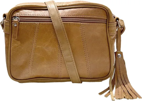 Vista 6 de Bolso de hombro de piel de vaca para mujer, pequeño organizador de cuerpo cruzado con muchos bolsillos