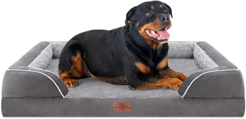 Vista 12 de Comfort Expression - Cama ortopédica para perros medianos, 28 x 19 pulgadas, cama impermeable y de apoyo de espuma con cojines removibles, sofá