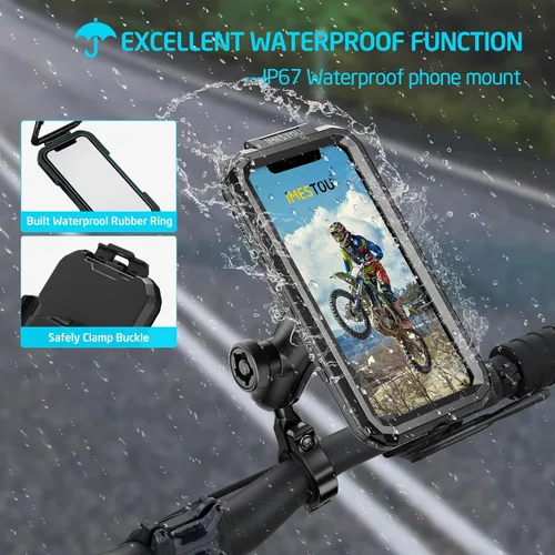 Vista 2 de iMESTOU IP66 - Soporte impermeable para teléfono para bicicleta con cabezal de bola de 1 pulgada, adecuado para componentes de tamaño RAM B/brazos