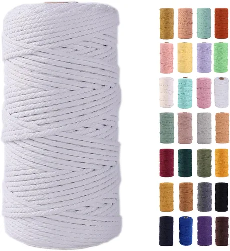 Vista 70 de Cuerda de macramé azul aire de 0.079 in x 220 yardas, cuerda de algodón colorido de algodón suave para colgar en la pared, colgadores de plantas