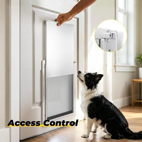 Vista 5 de Puerta de perro grande para puerta, puerta de perro de metal con panel de bloqueo Doggie Doors for Large Dogs with Magnetic Flap,Anti Theft