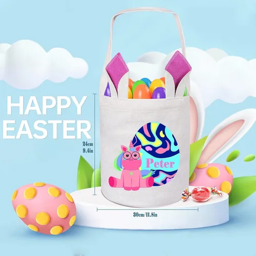 Vista 4 de Jocidea Personalized Easter Basket, Easter Bunny Basket for Kids - Blue Unicorn with Easter Egg