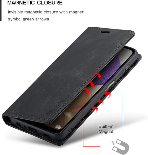 Vista 4 de Funda tipo cartera para Samsung Galaxy A32 5G con bloqueo RFID, tarjetero y función atril magnético, funda de cuero con tapa para Galaxy A32 5G