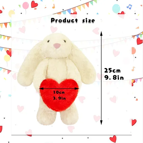 Vista 5 de Animal de peluche de conejo, adorable conejo suave con corazón de sujeción para el día de San Valentín, dulce regalo romántico de cumpleaños