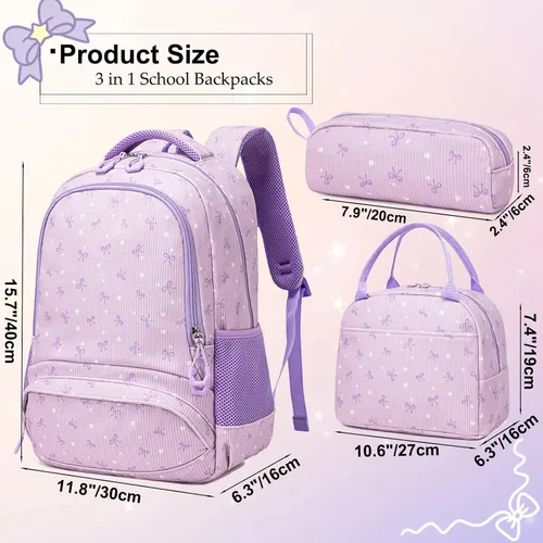 Vista 17 de Juego de mochila para niñas con diseño de unicornio, mochila escolar para niños, mochila para libros para niñas, set 3 en 1, regreso a clases