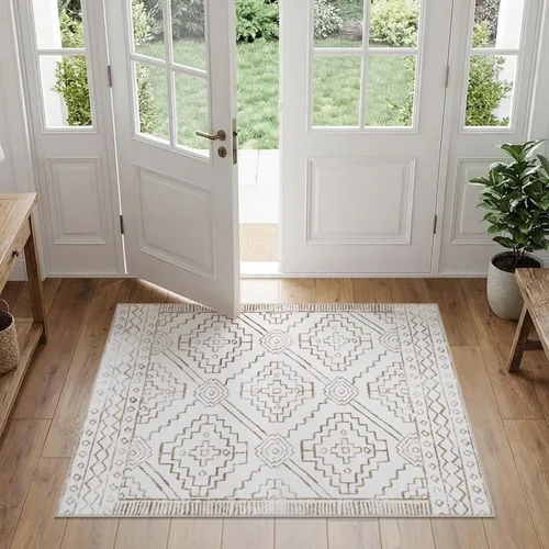 Vista 50 de jinchan - Tapete de pasillo marroquí de 2 x 6 pies con líneas, bohemio, lavable, para cocina, suave, geométrico, de lana sintética, antideslizante