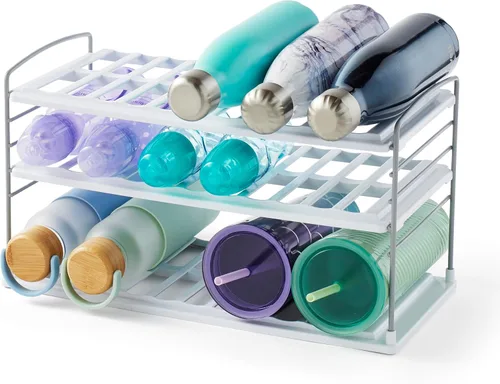 Vista 9 de YouCopia UpSpace Organizador de Armario para Botellas de Agua y Tazas de Viaje, Estante de Almacenamiento Ajustable para Organización de Cocina, 3
