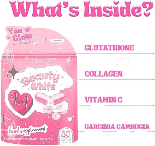 Vista 3 de You Glow Babe Beauty White 4 en 1 cápsulas de glutatión – 30 unidades por paquete