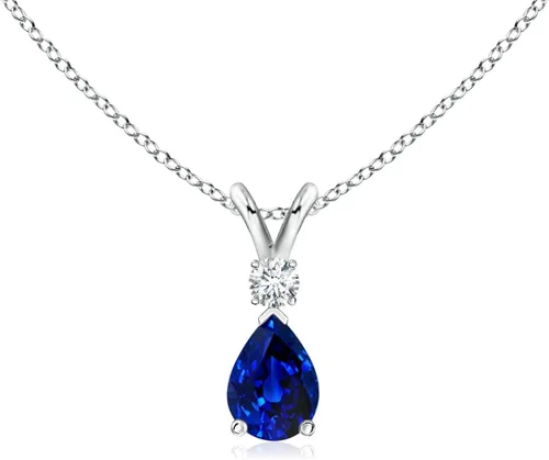 Vista 85 de Angara Colgante de lágrima de zafiro azul natural con diamante en plata/oro macizo de 14 quilates/platino Cumpleaños, compromiso, aniversario