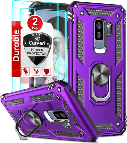 Vista 10 de LeYi Funda para Samsung Galaxy S9 Plus, Galaxy S9+ Plus con [paquete de 2] protector de pantalla curvado 3D, [grado militar] soporte de anillo