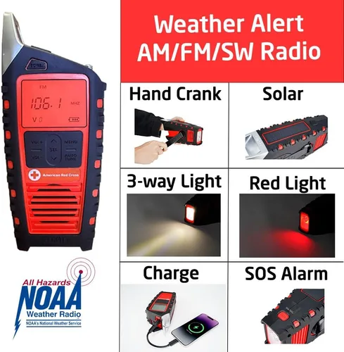 Vista 2 de Eton Odyssey Adventure Radio meteorológica NOAA con manivela, radio de emergencia de todas las bandas, tormenta de onda corta AM/FM, Bluetooth