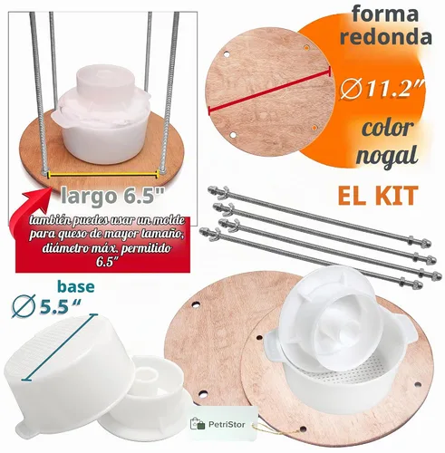 Vista 6 de PetriStor - Prensa para quesos de madera de 11 pulgadas de diámetro, guías de metal, molde de nogal y 2 quesos con pistón seguidor de 1.3 cuartos