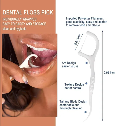 Vista 6 de Paquete de 50 cepillos de dientes desechables con pasta de dientes con 150 púas de hilo dental envueltas individualmente