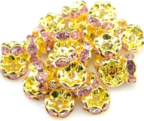 Vista 7 de RUBYCA 100 unidades de cuentas espaciadoras redondas estilo Rondelle en tono dorado de 10 mm, cristal checo AB blanco