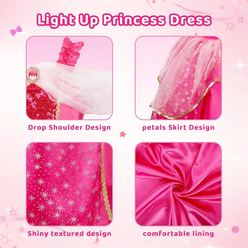 Vista 4 de Meland Vestidos de princesa para niñas, vestido de princesa iluminado para niñas de 3 a 10 años, disfraz para niñas, Halloween, cumpleaños