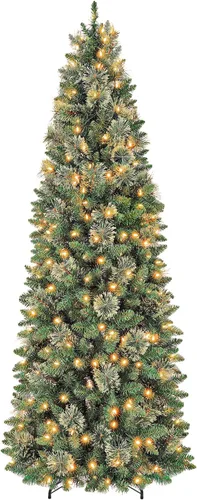 Vista 17 de Hykolity Árbol de Navidad flocado delgado preiluminado de 7.5 pies con 240 Doble color flocado