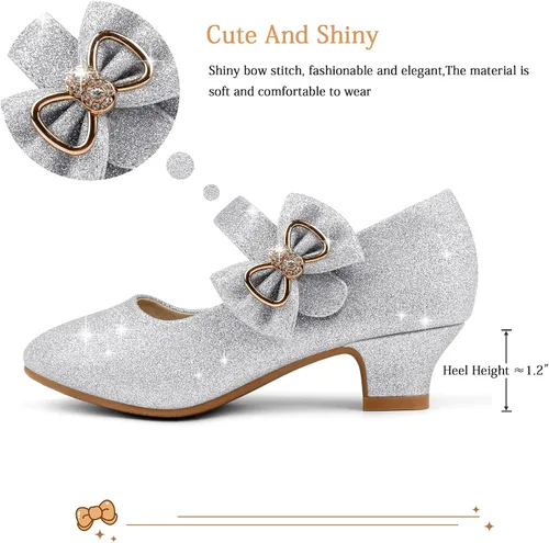 Vista 2 de Eithy Zapatos de vestir para niñas, tacón bajo con lazo, sandalias planas de verano para niños pequeñosniños grandes