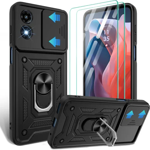 Vista 65 de Gritup Funda para Moto G Stylus 5G-2021 con cubierta deslizante para cámara 1 paquete de protectores de pantalla HD Soporte de metal giratorio
