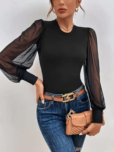 Vista 4 de WDIRARA Body ajustado de manga larga con cuello alto falso para mujer