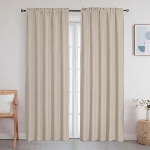 Vista 51 de Cortinas de lino para dormitorio y sala de estar de 96 pulgadas de largo, juego de 2 paneles, con bolsillo para cortinero, filtrado de luz, textura