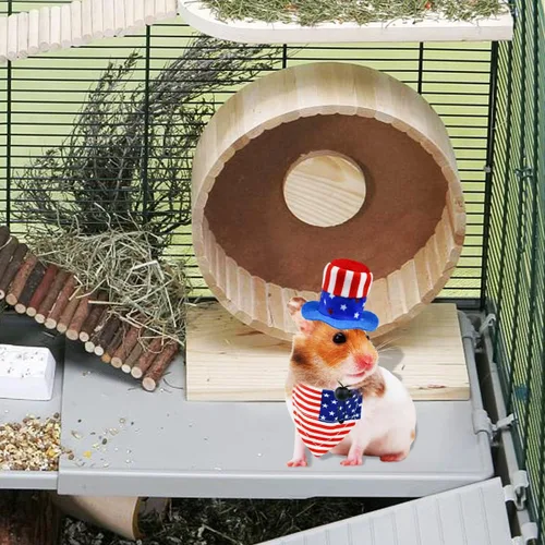 Vista 5 de 4 piezas de disfraz para el Día de la Independencia de las mascotas, sombrero de conejillo de indias para el 4 de julio, bandana triangular