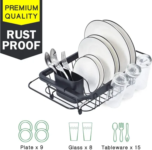 Vista 8 de TOOLF - Estante expandible para secar platos sobre el fregadero, estante ajustable para platos en el fregadero o en la encimera, escurridor