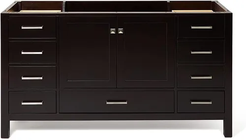 Vista 85 de ARIEL Cambridge Mueble base de tocador de baño de 36 pulgadas, madera maciza, 2 puertas de cierre suave, 5 cajones de cola de milano, roble marrón