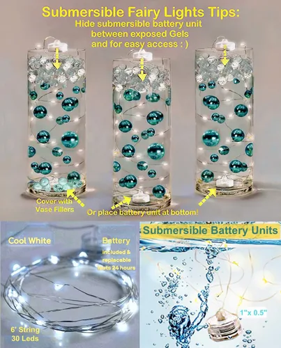 Vista 2 de Florero festivo mágico de Navidad flotante rojo y verde: tamaños gigantes, con kit de geles de agua transparentes premedidos, llena 1 gl para tus